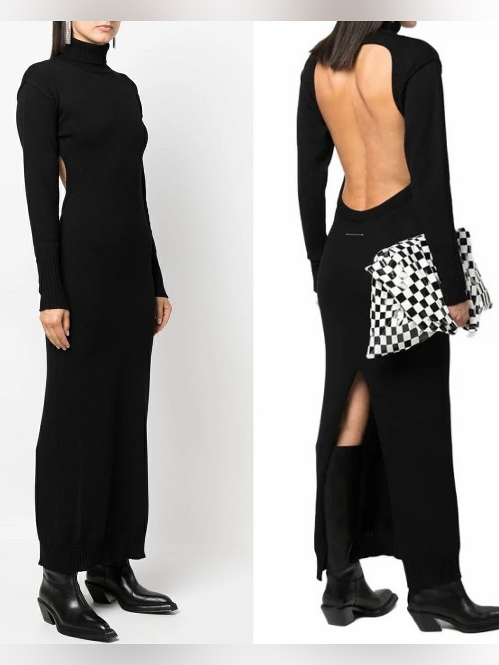 MM6 Maison Margiela Black Open Back Long-Sleeve Maxi Dress knit wool